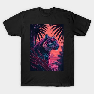 Nature Tiger Retrowave Synthwave Abstract Animal Art T-Shirt